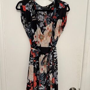 Yumi Kim Black Wrap Dress with Red and White Floral Pattern